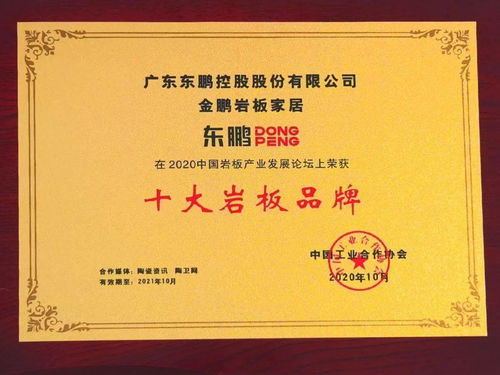 工艺匠心 产品领先 东鹏荣获 2020年岩板制造企业综合实力奖